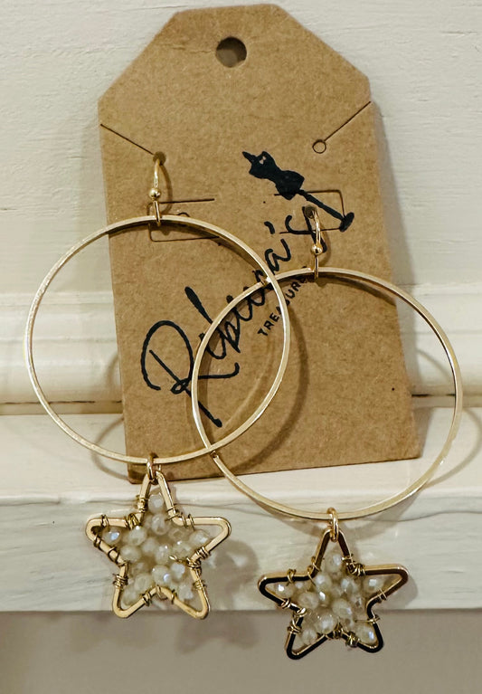 Bead Star Dangle Circle Earrings