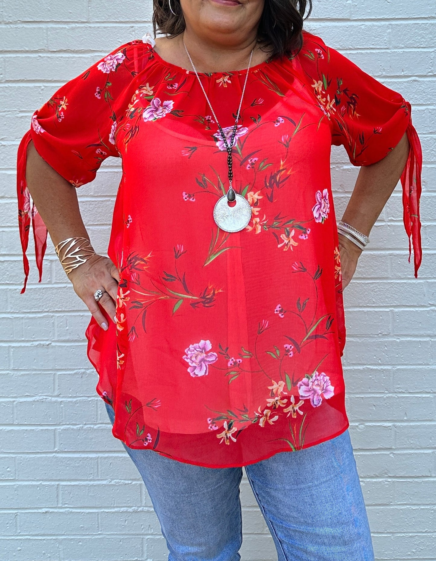 Floral Printed Chiffon Tunic Top