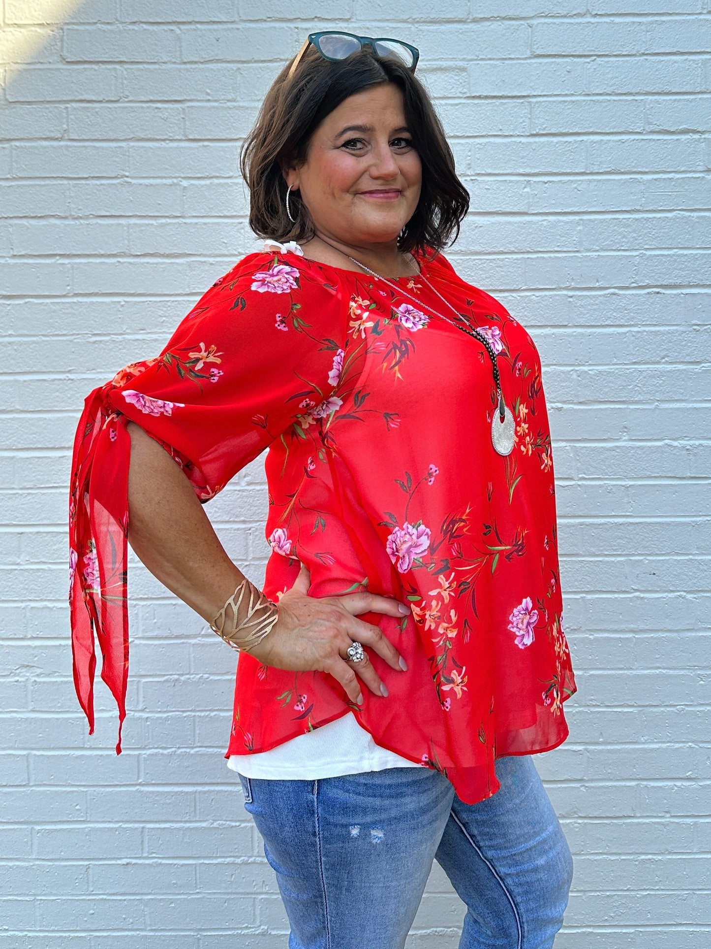 Floral Printed Chiffon Tunic Top